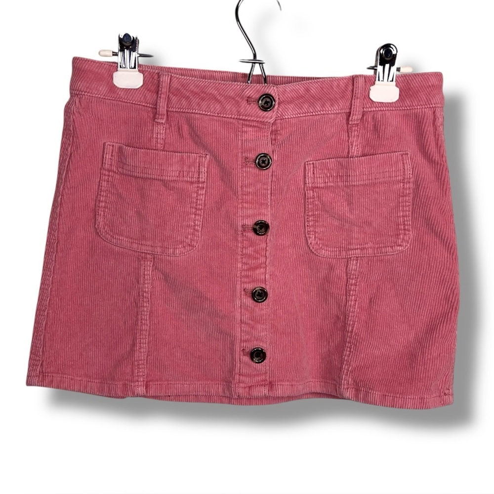 Y2K Era Juniors Arizona Pink Corduroy Mini Skirt Button Front Mauve Pockets